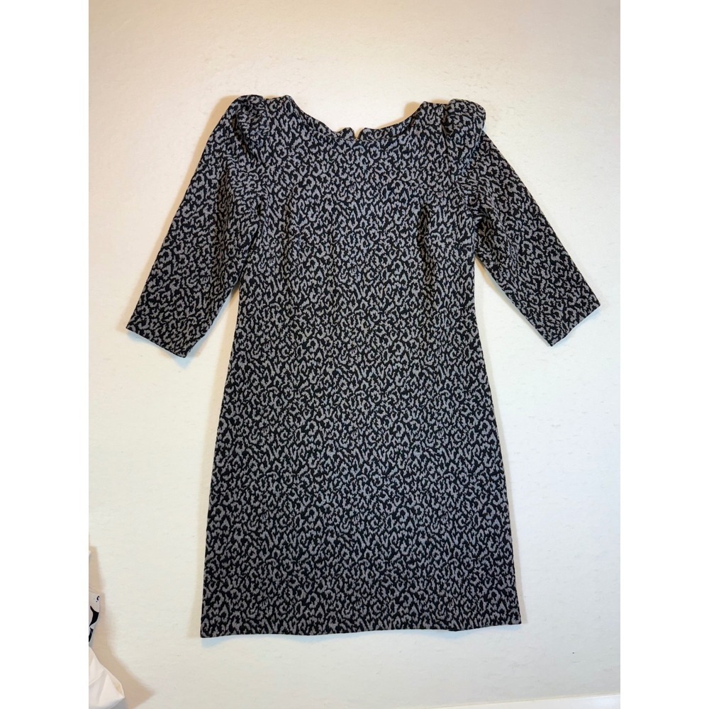 Calvin Klein Women's Black Gray Jacquard Sheath Dress Size 8 3/4 Sleeve Zipper